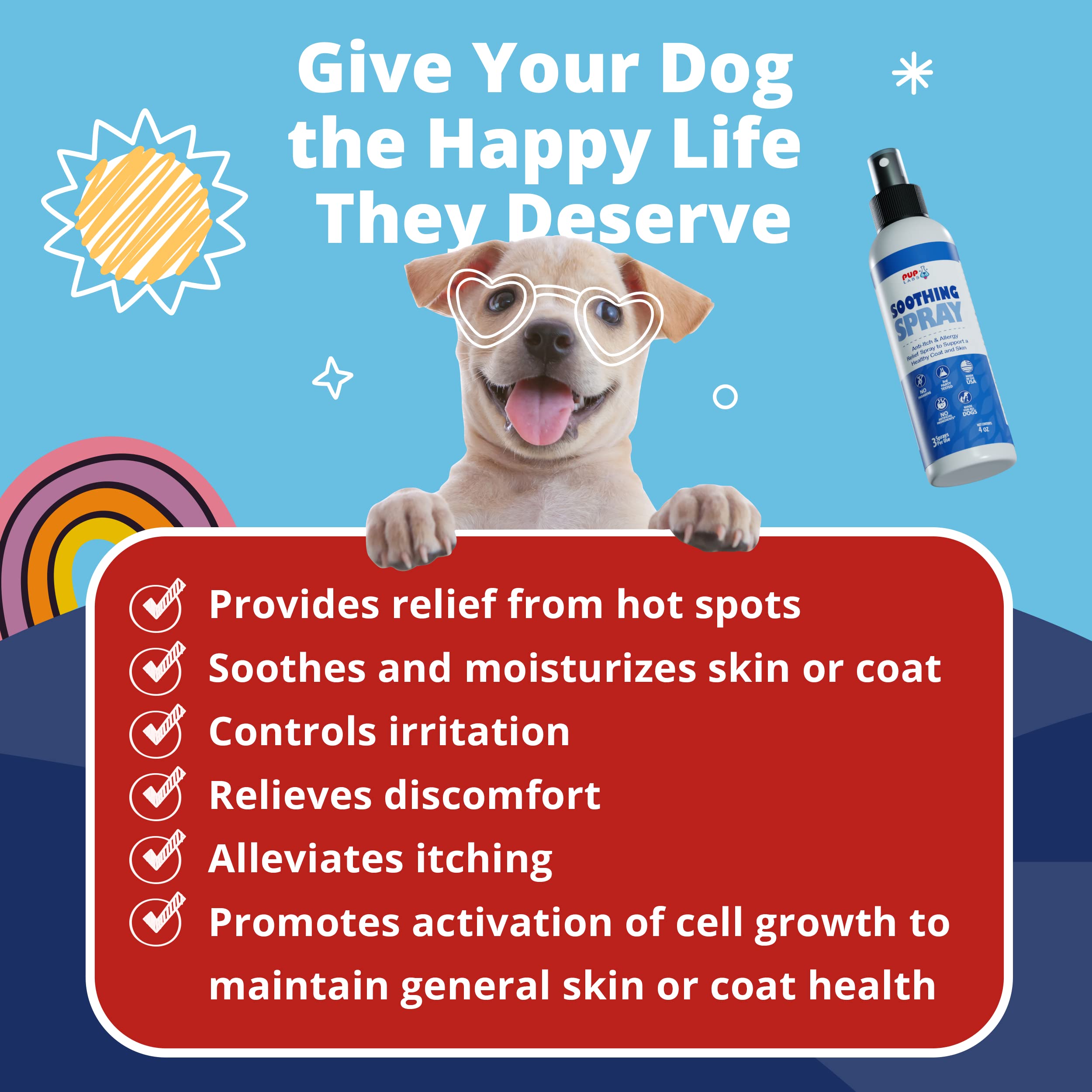 Pup Labs Soothing Spray - Natural Moisturizer Flushes Out Root Cause of Itching and Scratching - Hot Spot Relief for Dogs with BioFlavin Extract - Made for All Dogs and in The USA, 4 Fluid Ounces