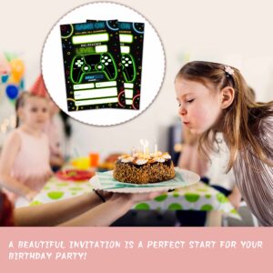 TIRYWT Neon Game Birthday Invitations with Envelopes(20-Pack), 4"x6" Video Game Style Fill-In Birthday Party Invites-yqk-b17