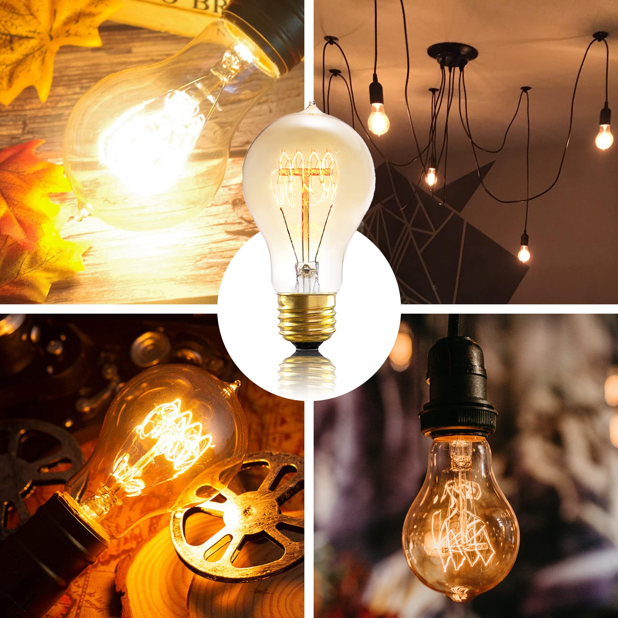 Figame A19 Edison Bulb 40W 6-Pack - Dimmable 120V Amber Glass, Antique Retro Style Old-Fashioned Incandescent Bulb, 2200K Warm Yellow Light, for Home Office Desk Lamp