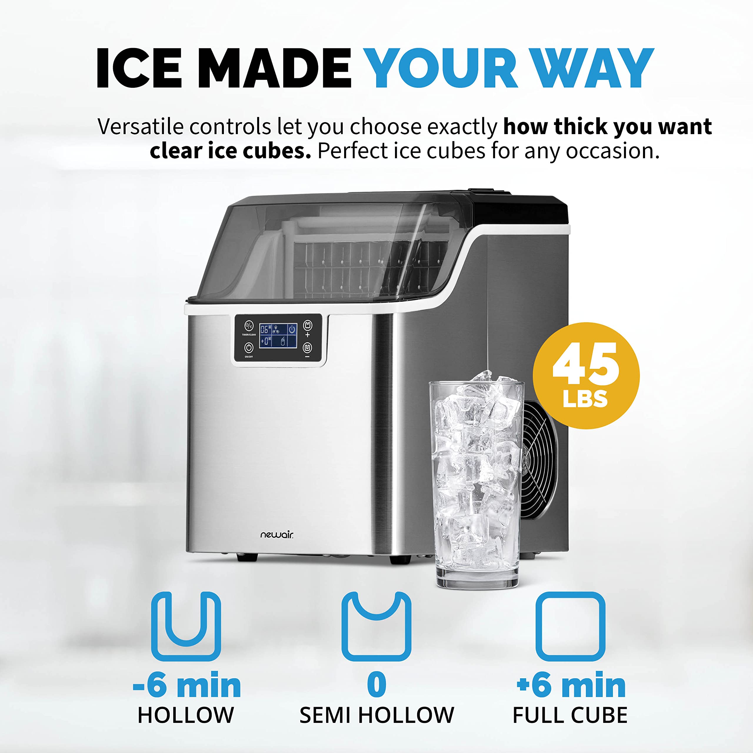 Newair 45 lbs. Portable Countertop Clear Ice Maker + New Wave Enviro Iconic 1 Gallon BPA Free Water Bottle