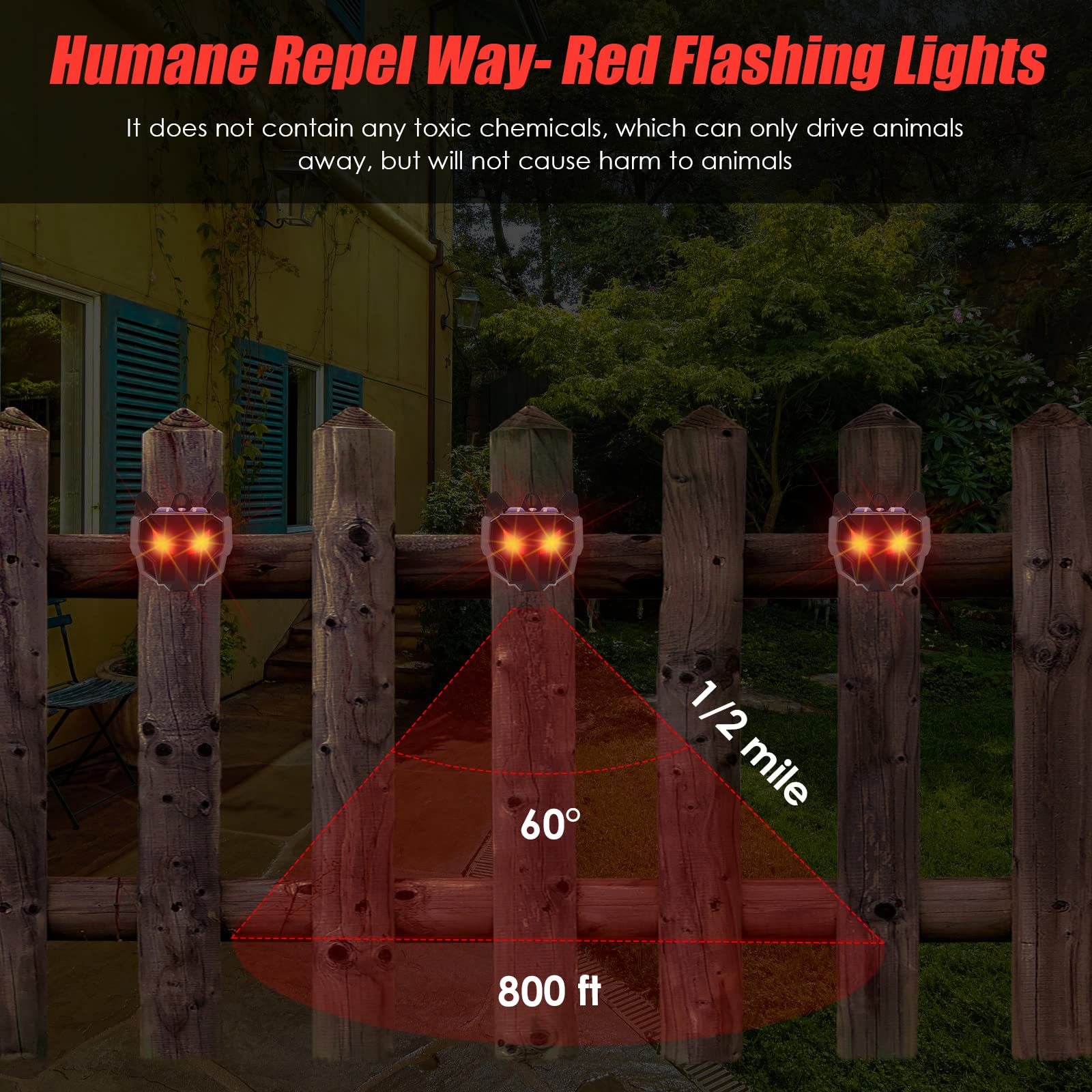 4 Pack Solar Powered Animal Repellent, Nighttime Animal Deterrent Repellent with Red LED Lights Waterproof Wild Animal Predator Deterrent Repel Coyote, Raccoon, Fox, Skunk from Yard Farm Animal Model