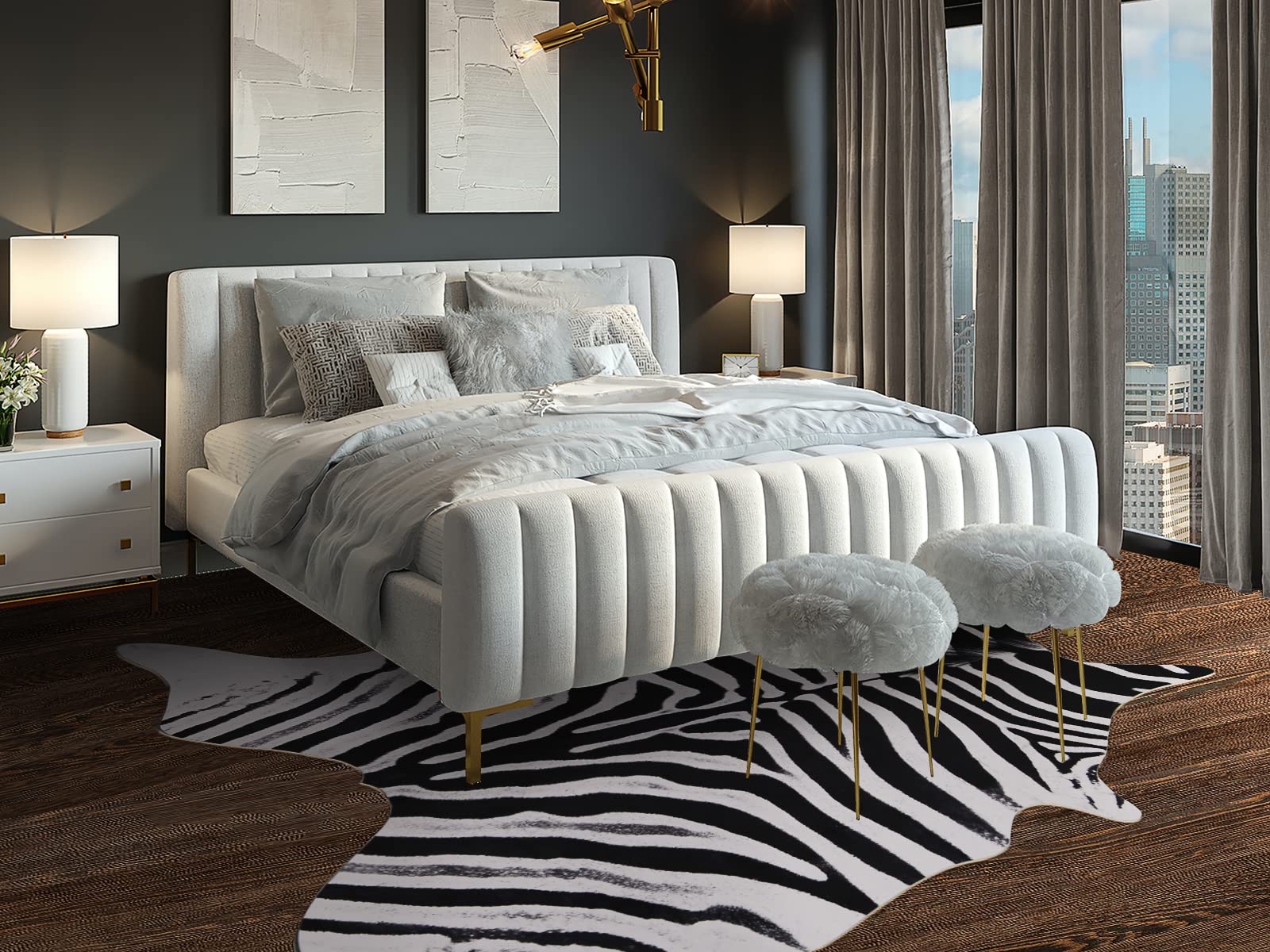 Guyi Rare Large Zebra Rug 7.6X 6.2 ft Faux Cowhide Rug Large Aesthetic Rugs for Bedroom Living Room Dining Room Animal Rug Cowhide Rug (White Zebra Rug, XXL(7.6x6.2 ft))