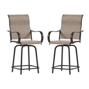 udpatio patio swivel bar stools chair of 2, outdoor bar height set, all weather high back and armrest patio stools & bar chairs for backyard, lawn garden, balcony and pool, brown