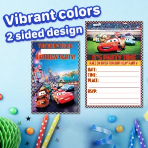 Set of 40 Cars Themed Happy Birthday Invitation Cards - Lightweight (230g), Postcard Style Invites for the Perfect Party Pack