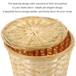 CALLARON Wicker Trash Can with Lid Rattan Trash Can Wastebasket Garbage Container Bin Egg Basket Plant Pots for Bedroom Living Room Bathroom Basket for Dry and Organic Waste