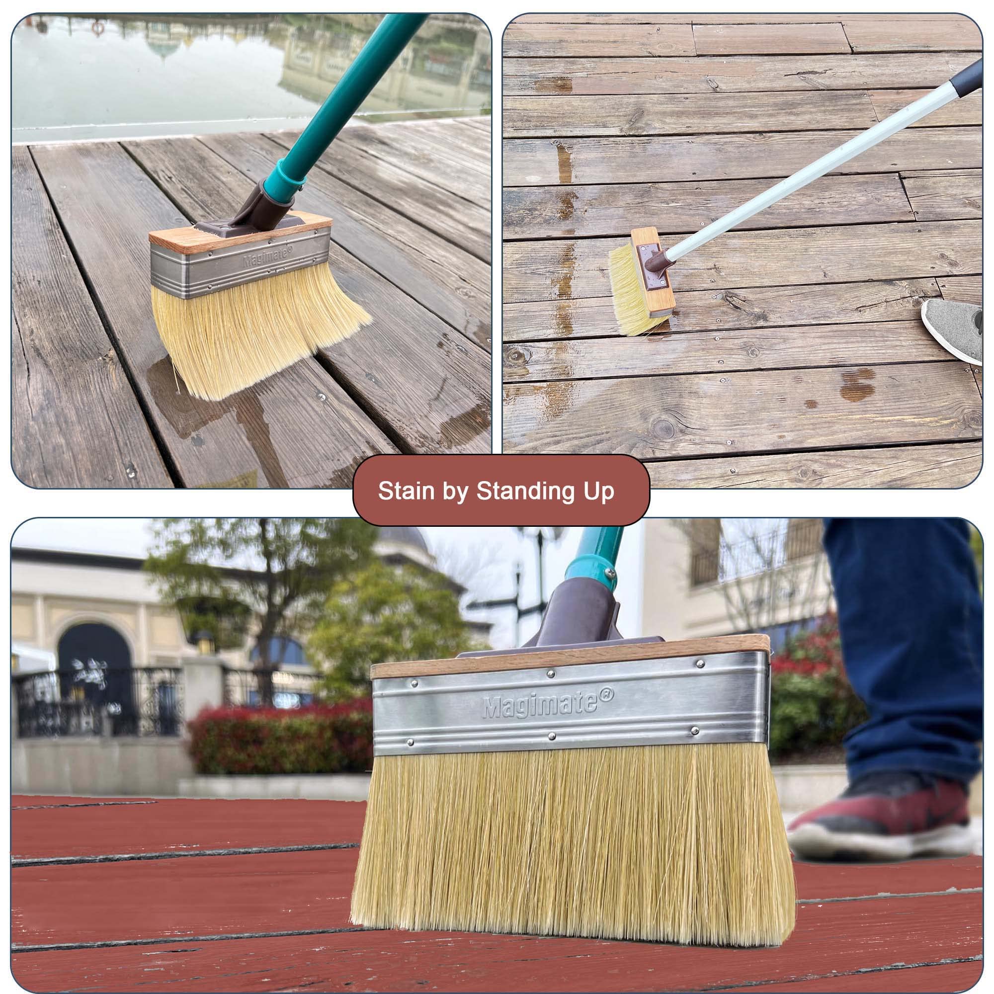 Deck Brush Stain Applicator by Magimate - Thick Soft Large Paint Brush Head with Threads for Extension to Apply Stain and Sealers on Wood Deck Floor Fence Walls - 7 Inch Wide