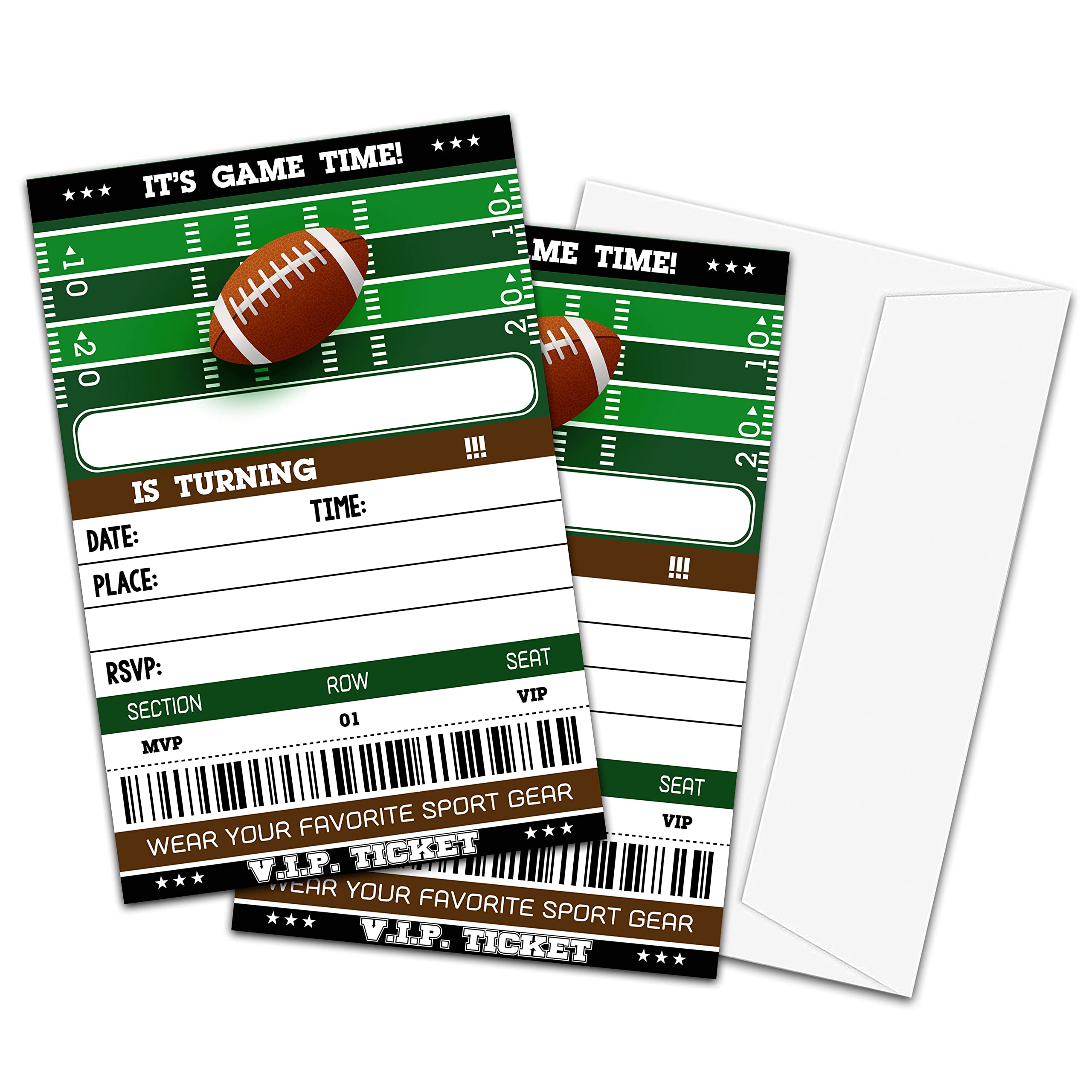 TIOFUNO Football Ticket Invite, Birthday Party Invitations(4" X 6"), 20 Fill-in Invitation Cards With Envelopes-B07