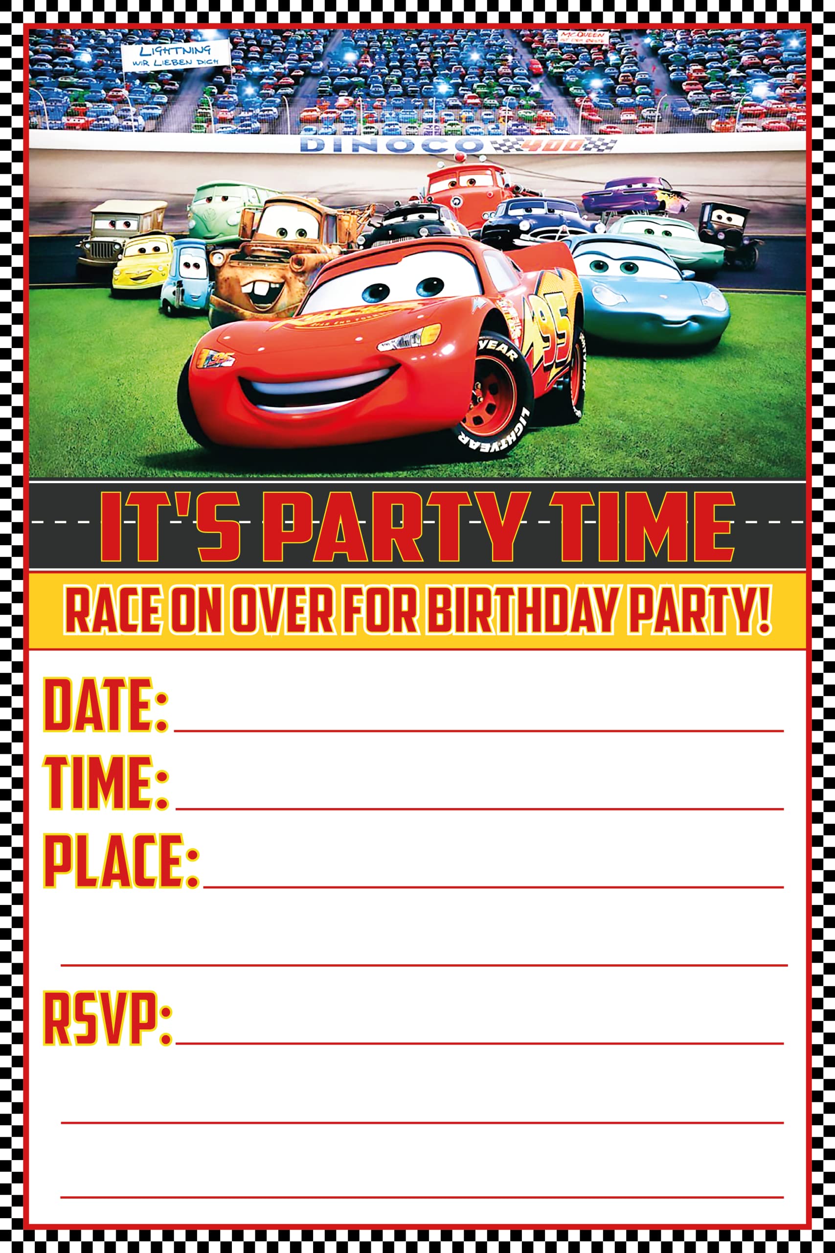 Set of 40 Cars Themed Happy Birthday Invitation Cards - Lightweight (230g), Postcard Style Invites for the Perfect Party Pack