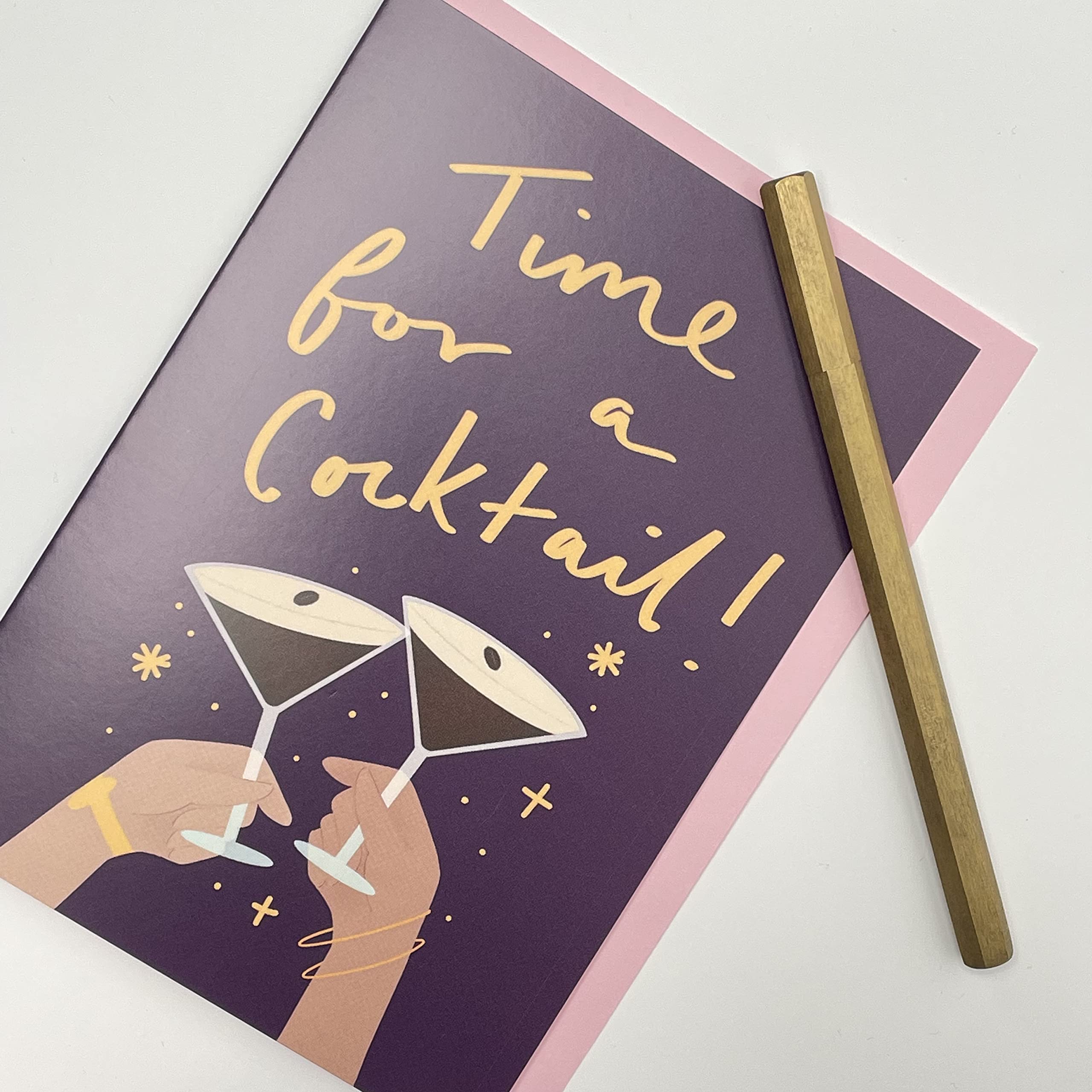 Old English Co. Cute Birthday Card for Her - Time For a Cocktail Celebration Card for Women - Sister, Niece, Mum, Wife, Friend - Sparkle Espresso Martini Greeting Card | Blank Inside with Envelope