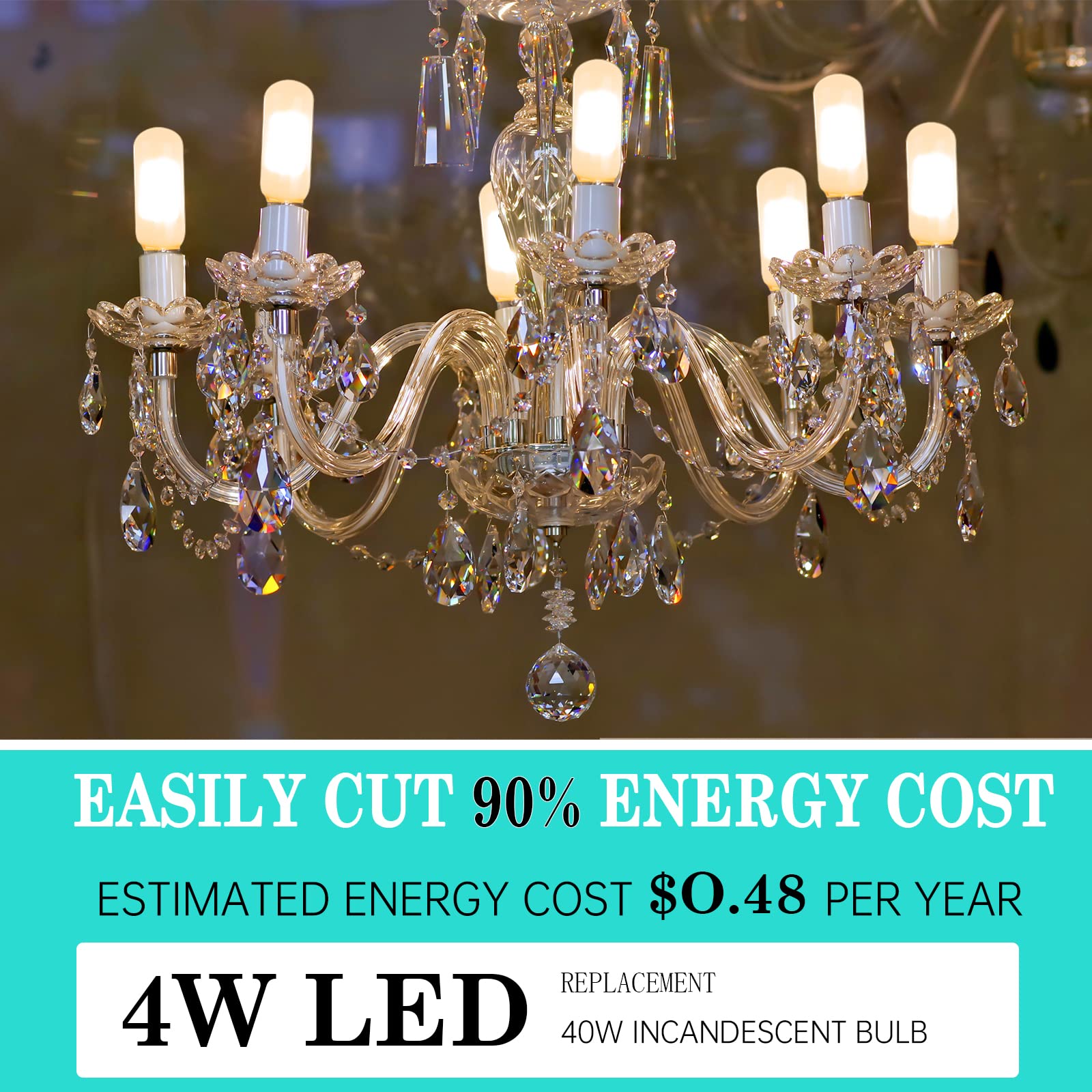 Frosted Light Bulbs E12 LED Bulb 40W Warm White 2700K, Chandelier Light Bulb Frosted, E12 Candelabra Light Bulb 40 Watt Equivalent T6 Tubular Candle Light Bulb, Frosted Glass Light Bulbs, 6 Pack