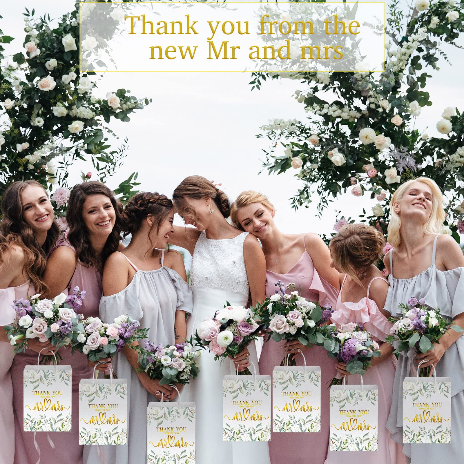 24 Pcs Thank You Wedding Gift Bags Bulk Wedding Paper Gift Bag with Handles Thank You Paper Bags Wedding Welcome Bags Wedding Favor Bags for Guests Bridal Shower Gifts Wedding Favors, 8 x 4 x 10 Inch