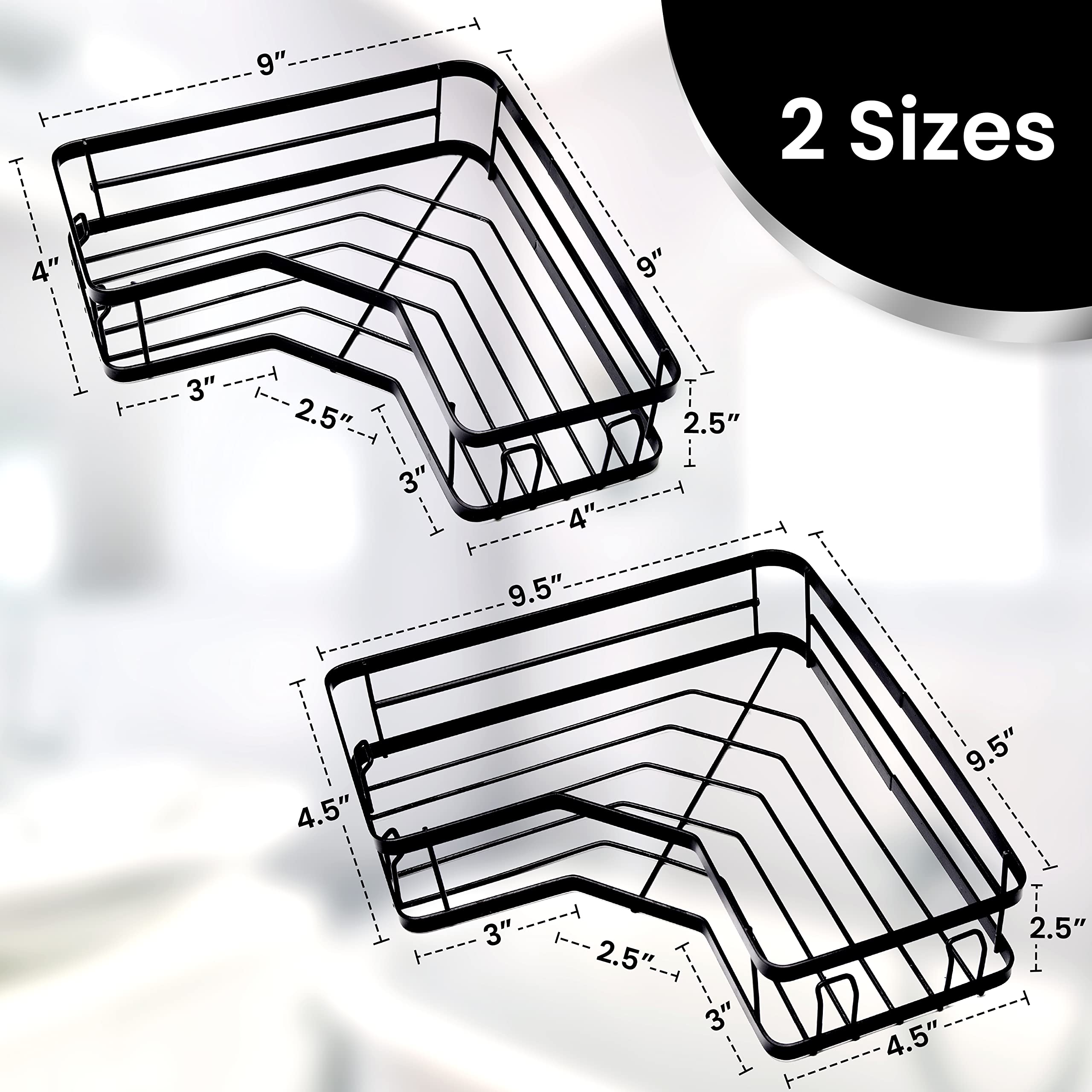 Rapt Home Goods Corner Shower Caddy - 2-Pack Rustproof Stainless Steel Adhesive Shower Shelves for Bathroom & Bathtub Storage - Drill-Free, Large Capacity