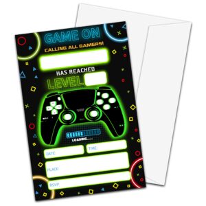 tirywt neon game birthday invitations with envelopes(20-pack), 4"x6" video game style fill-in birthday party invites-yqk-b17