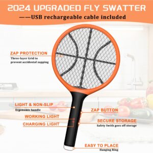 LUOJIBIE Electric Fly Swatter, Bug Zapper Racket Rechargeable Mosquito Zapper Handheld Fly Zapper with Hanging Ring for Home Indoor Outdoor, Large Size-2 Pack