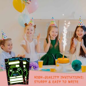 TIRYWT Neon Game Birthday Invitations with Envelopes(20-Pack), 4"x6" Video Game Style Fill-In Birthday Party Invites-yqk-b17