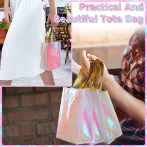 Jutom 20 Pieces Iridescent Gift Bags Bulk Reusable Tote Bag Party Favor Bags with Glossy Finish Birthday Gift Bags with Handles for Christmas Party Wedding(6 x 3 x 8 Inch,Pink)