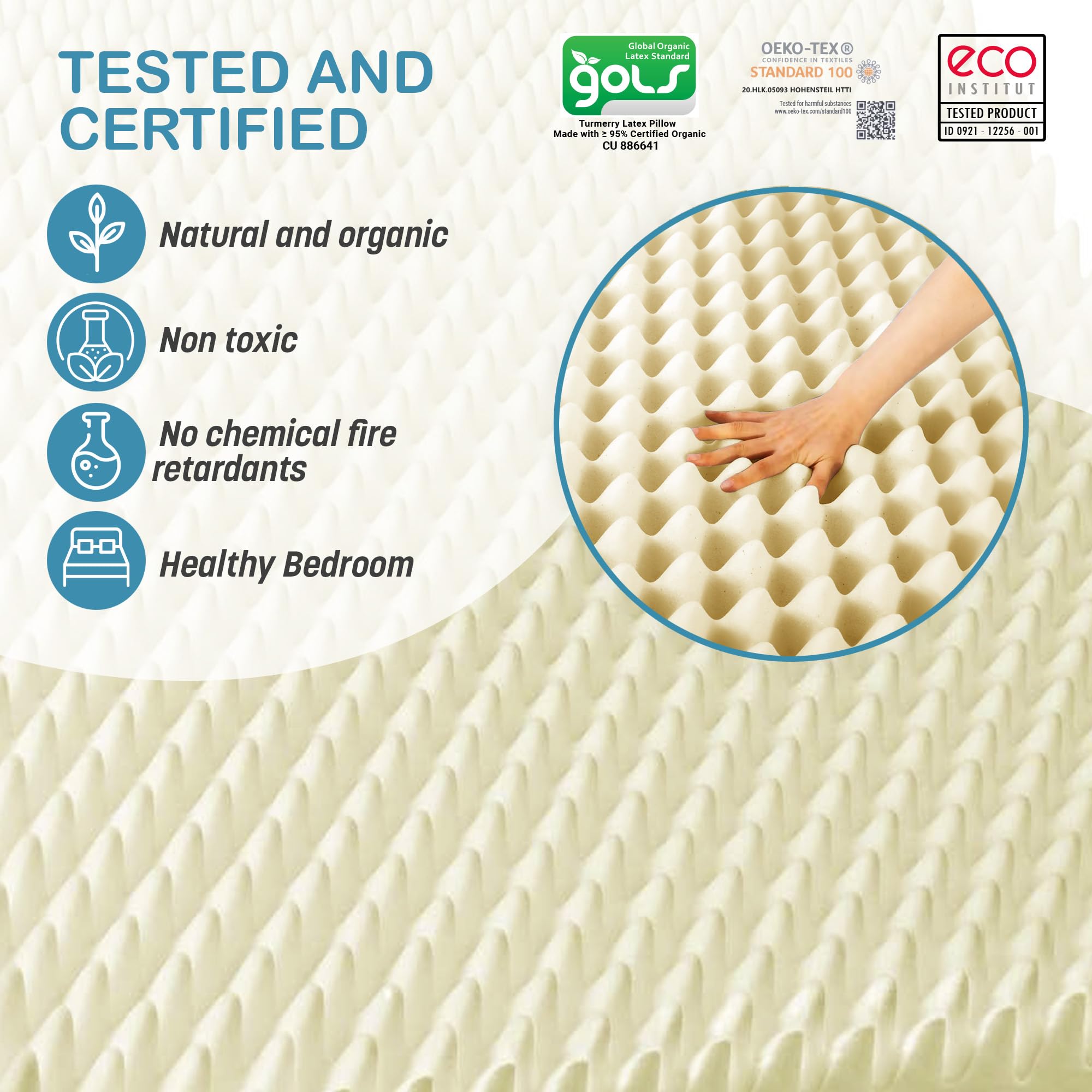 Green Natural Organic Egg Crate Latex Mattress Topper Queen Size - Soft Plush Pillow Top - GOLS Certified Organic Convoluted Latex Foam - Pressure Point Back Pain Relief Sleeps Cool Breathable Bed Pad