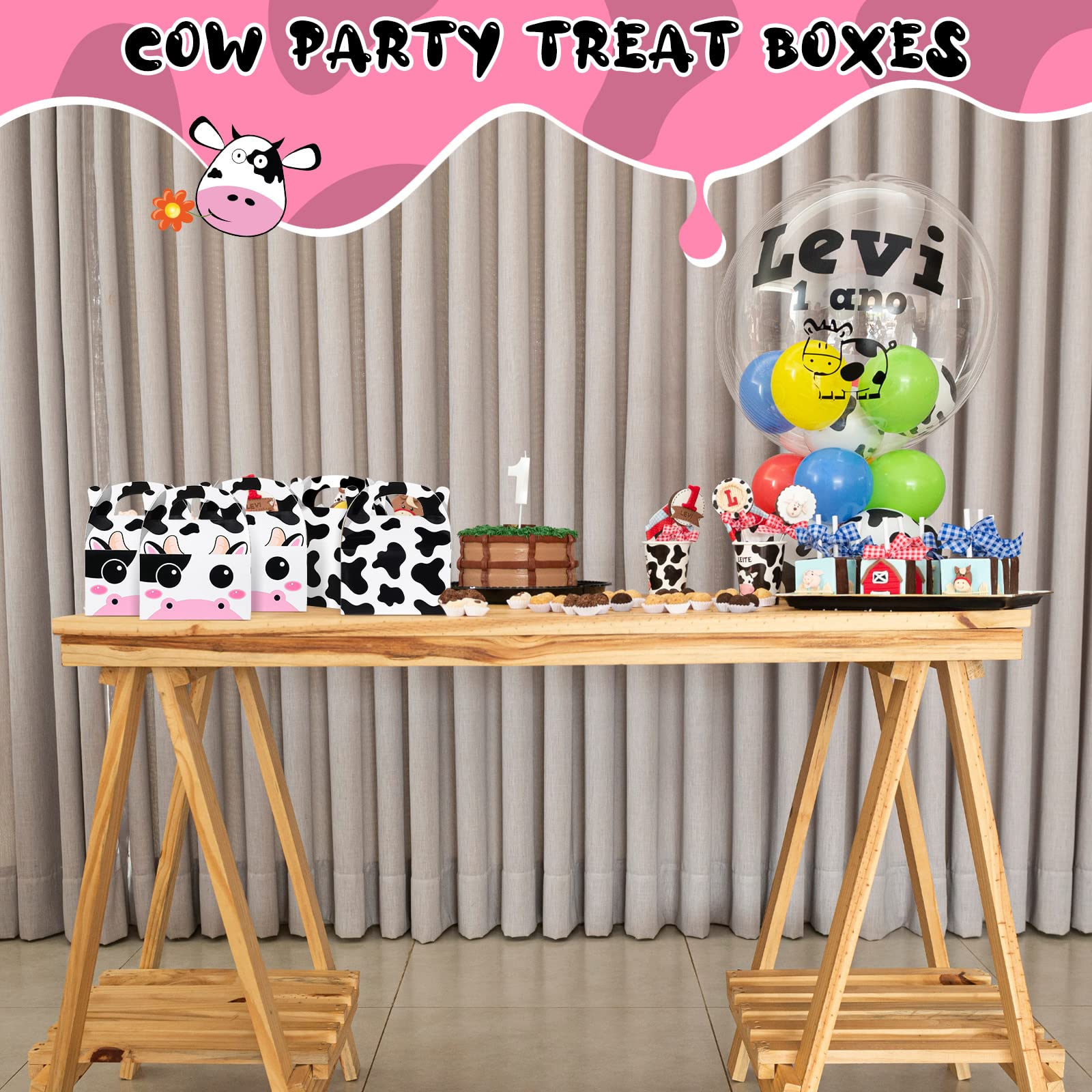 24 Pack Cow Party Treat Boxes Cow Party Goodie Candy Treat Boxes Reusable Birthday Party Favor Boxes for Farm Animals Theme Party Supplies Decoration