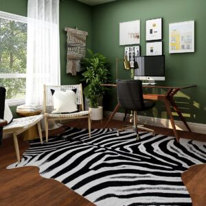 Guyi Rare Large Zebra Rug 7.6X 6.2 ft Faux Cowhide Rug Large Aesthetic Rugs for Bedroom Living Room Dining Room Animal Rug Cowhide Rug (White Zebra Rug, XXL(7.6x6.2 ft))