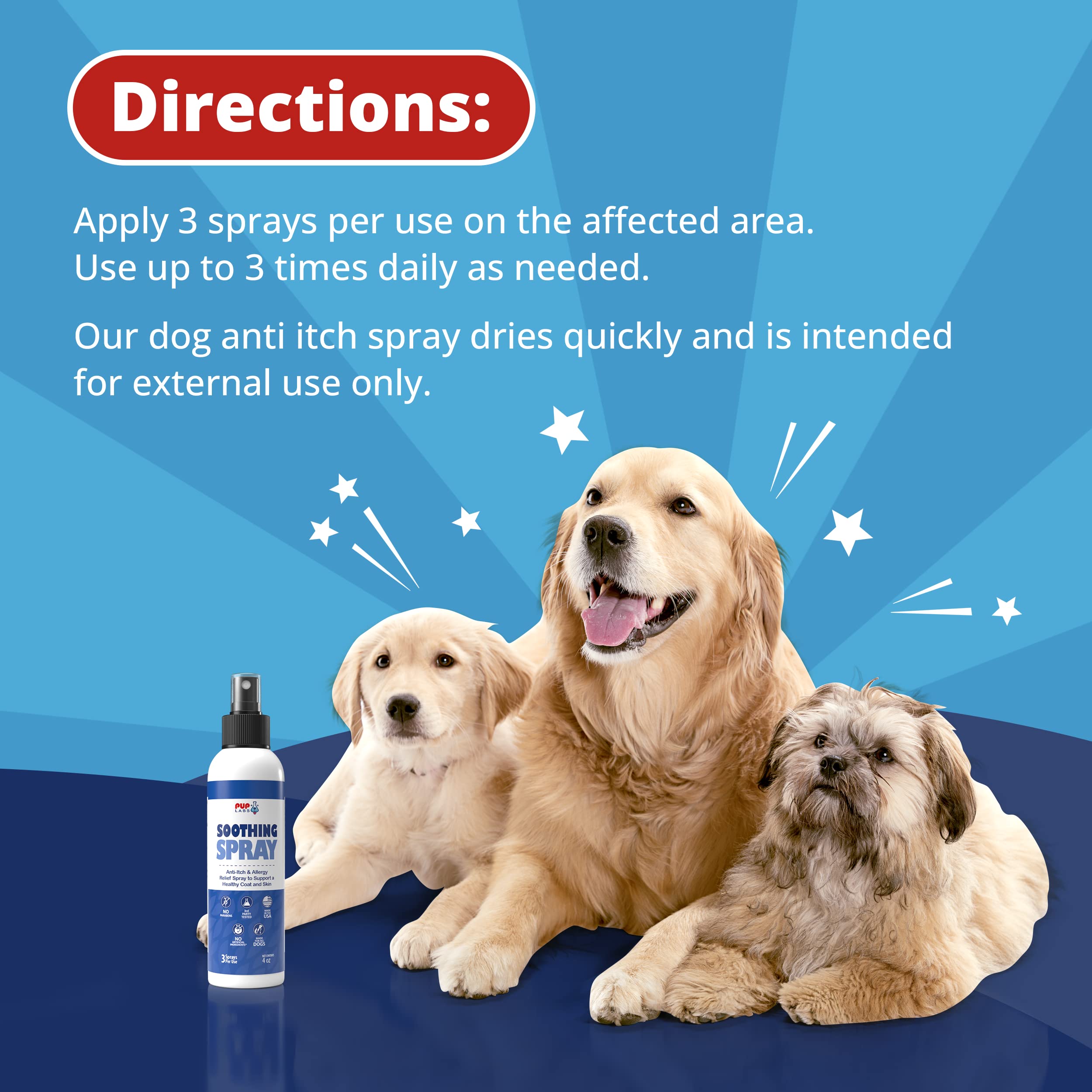 Pup Labs Soothing Spray - Natural Moisturizer Flushes Out Root Cause of Itching and Scratching - Hot Spot Relief for Dogs with BioFlavin Extract - Made for All Dogs and in The USA, 4 Fluid Ounces