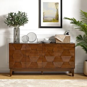 HULALA HOME Mid Century Sideboard Buffet Cabinet with Solid Wood Legs, 60" Kitchen Storage Cabinet Credenza with 4 Doors and 2 Shelves, Accent Console Table, Walnut