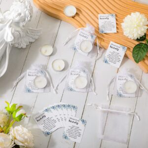 50 Set Funeral Party Favors Memorial White Candles Unscented Funeral Gifts Tealight Candles with Condolence Bereavement Cards and Organza Bags for Guest Celebration of Life Decorations (Elegant)