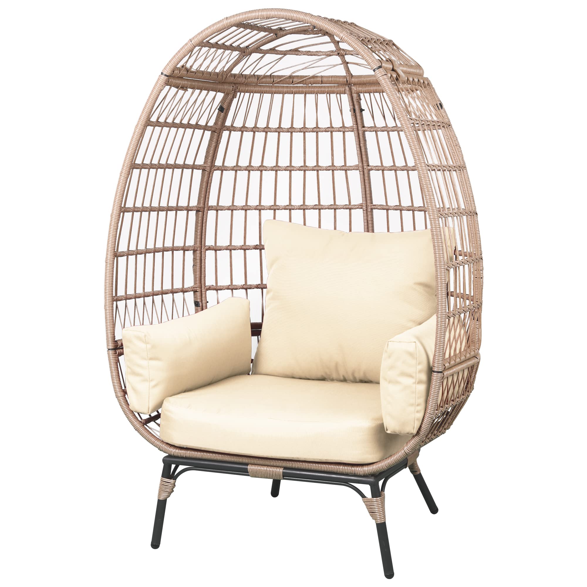 UPHA Outdoor Oversized Egg Chair,Indoor Patio Large Wicker Lounge Chair with Steel Frame and Cushions for Outside,Backyard(Beige Rattan,Beige)