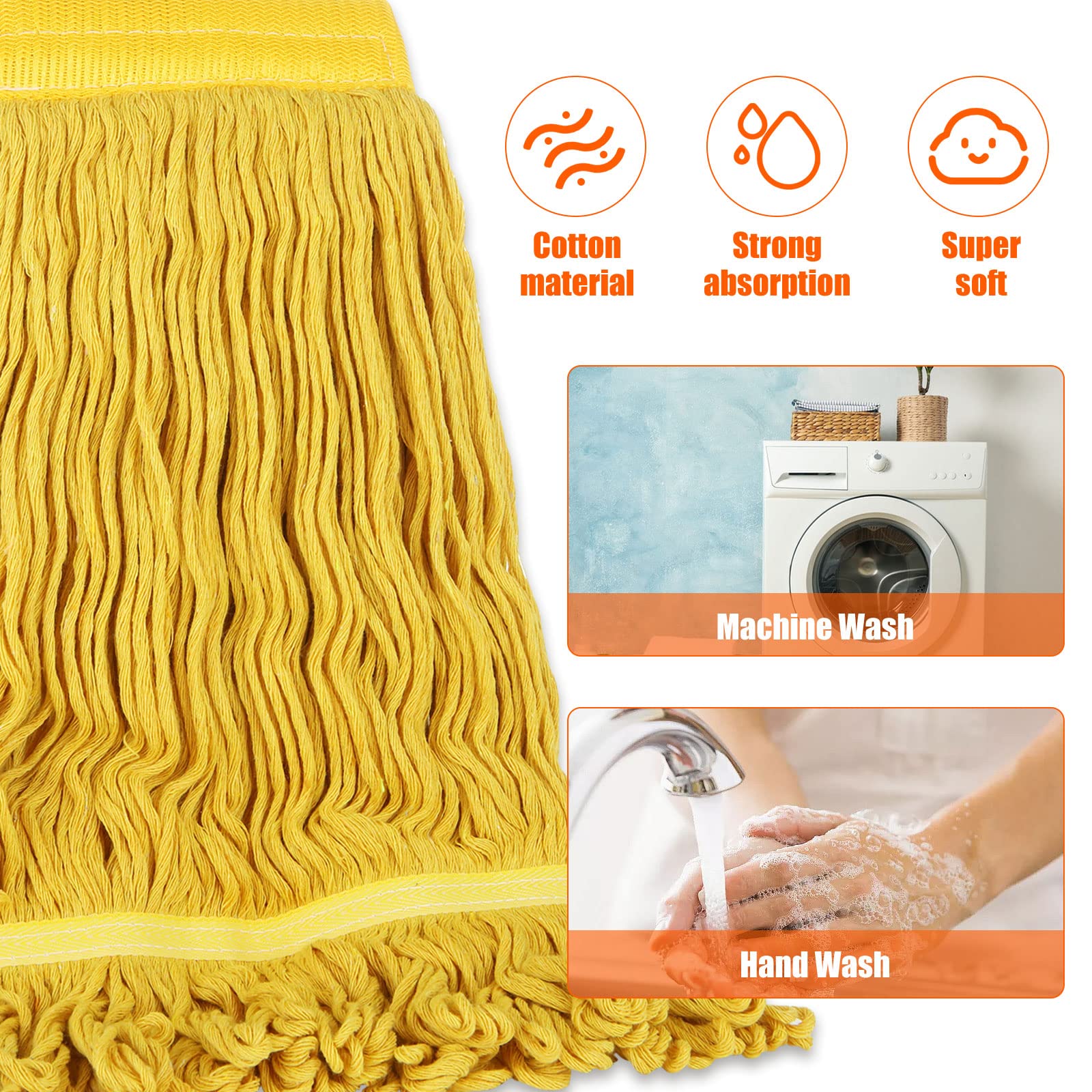 Commercial String Mop, Looped-End String Wet Mop with Extra Mop Heads Replacement, 57inch Mop Handle, Heavy Duty Industrial Commercial Mop for Home, Garage, Office Floor Cleaning, Blue/Yellow