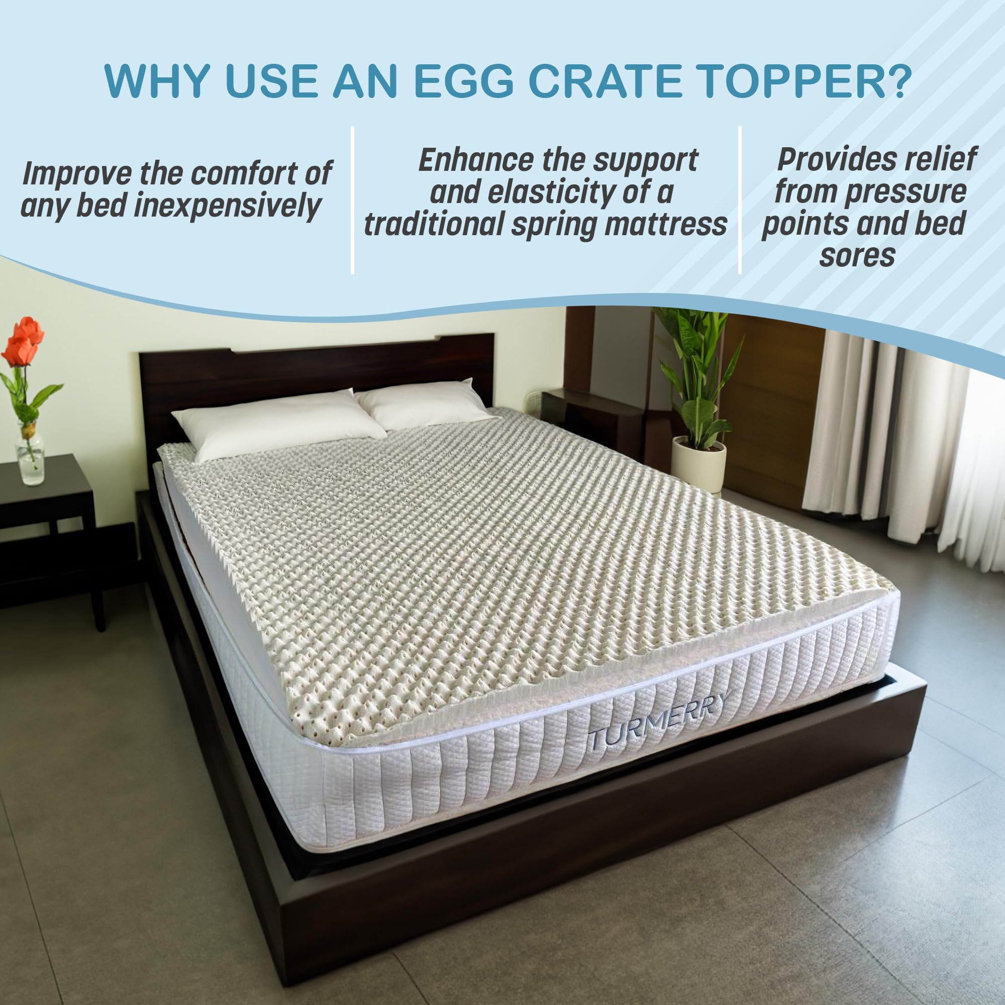 Green Natural Organic Egg Crate Latex Mattress Topper Queen Size - Soft Plush Pillow Top - GOLS Certified Organic Convoluted Latex Foam - Pressure Point Back Pain Relief Sleeps Cool Breathable Bed Pad