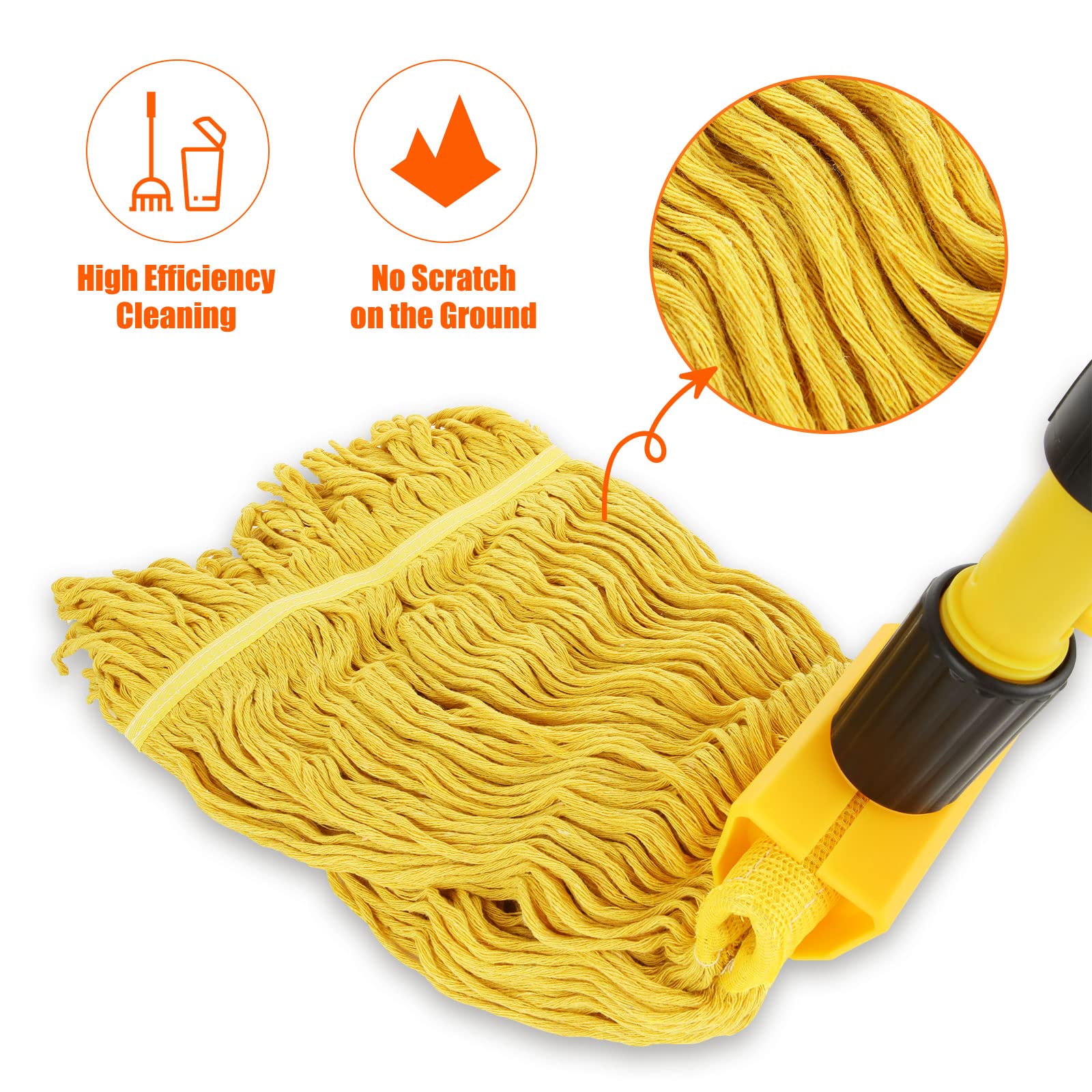 Commercial String Mop, Looped-End String Wet Mop with Extra Mop Heads Replacement, 57inch Mop Handle, Heavy Duty Industrial Commercial Mop for Home, Garage, Office Floor Cleaning, Blue/Yellow