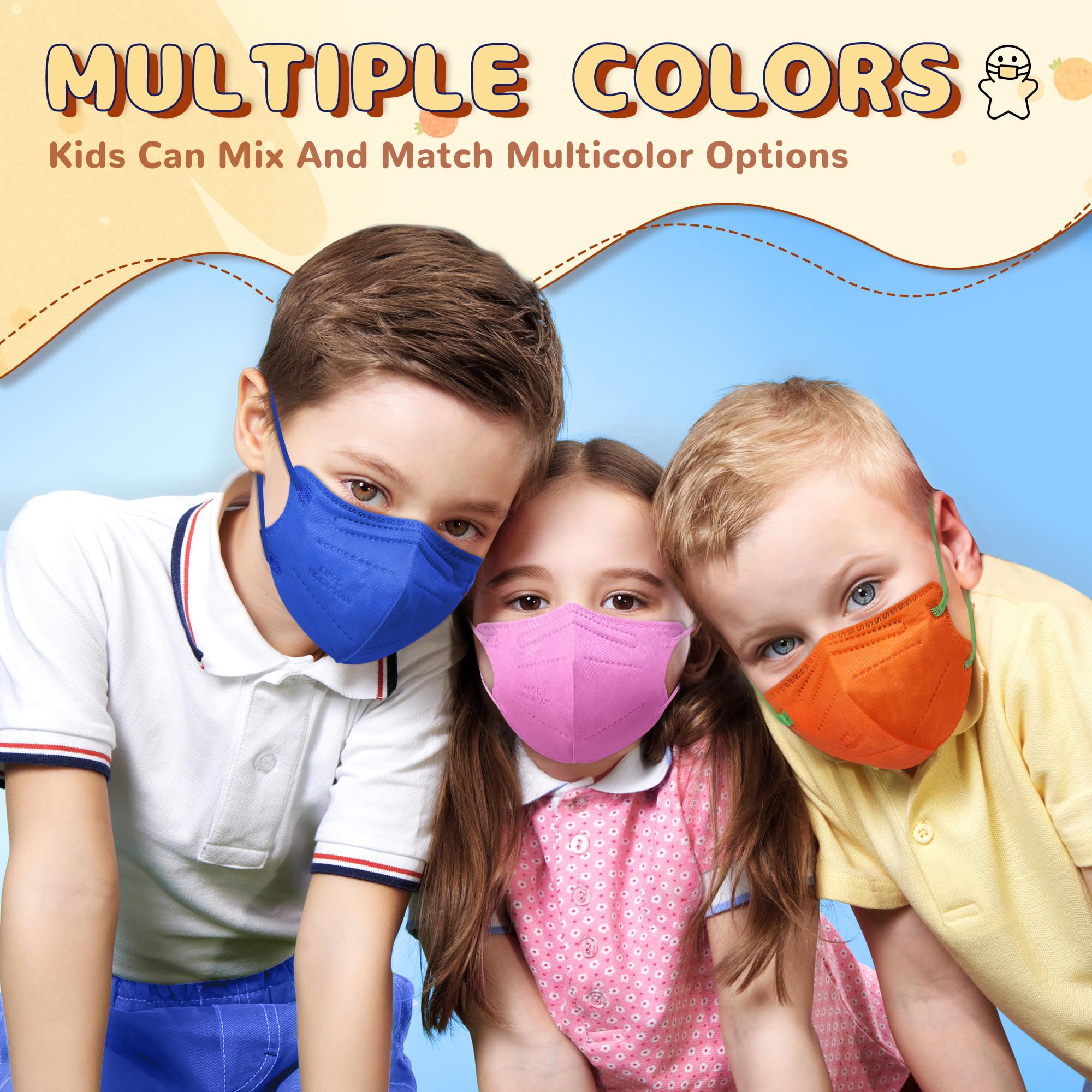 KN95 Masks Disposable for Kids, 5 Layer Protection 100 Pack Individually Wrapped KN95 Masks Children Size Breathable Adjustable Face Mask for Girl and Boy, Mascarillas para Niños Aged 4-12