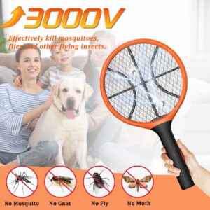 LUOJIBIE Electric Fly Swatter, Bug Zapper Racket Rechargeable Mosquito Zapper Handheld Fly Zapper with Hanging Ring for Home Indoor Outdoor, Large Size-2 Pack