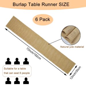 6 Pack Natural Burlap Table Runners,12 x 72 Inch Rustic Jute Table Runner and Placemats Bulk for Western Wedding Table Decorations,Farmhouse Style Party,Holiday,Kitchen Coffee Table Decor Cover