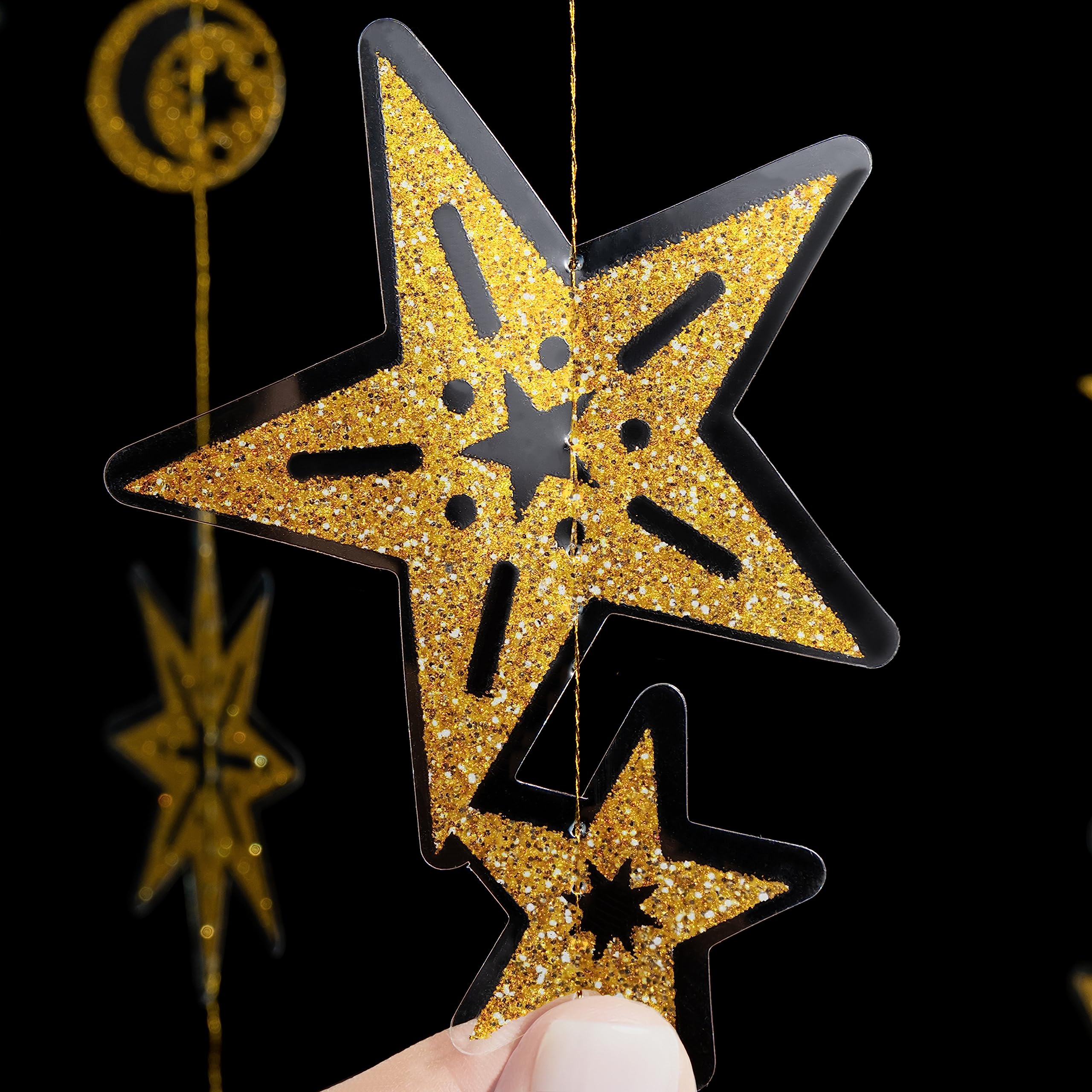 Cheerland Glitter Gold Star Garland Star Party Decorations Starry Banner Backdrop Hanging Stars Moon and Stars Garland Birthday Decorations Gold Party Decor Ramadan EID New Year Graduation Streamer