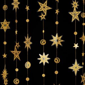 Cheerland Glitter Gold Star Garland Star Party Decorations Starry Banner Backdrop Hanging Stars Moon and Stars Garland Birthday Decorations Gold Party Decor Ramadan EID New Year Graduation Streamer