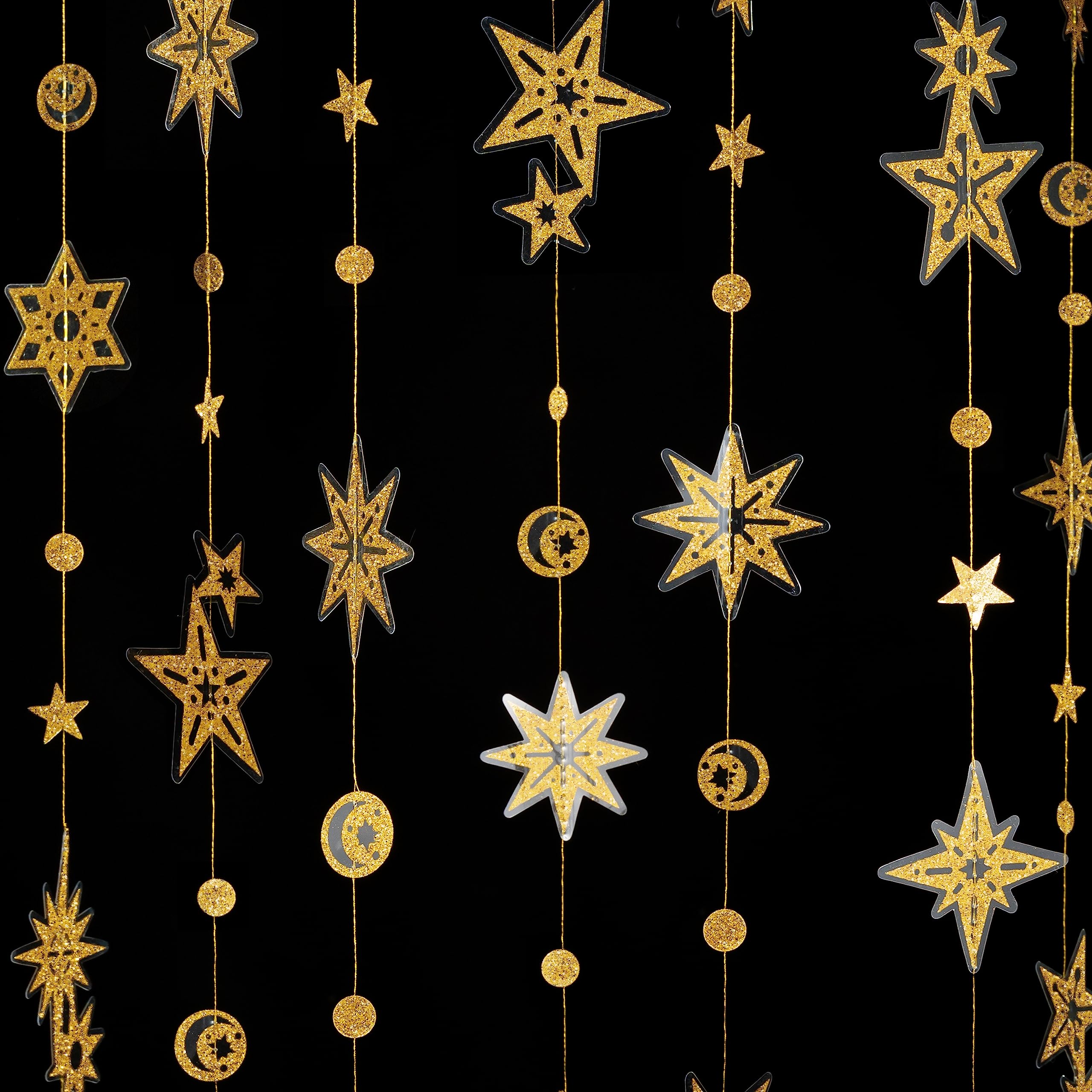 Cheerland Glitter Gold Star Garland Star Party Decorations Starry Banner Backdrop Hanging Stars Moon and Stars Garland Birthday Decorations Gold Party Decor Ramadan EID New Year Graduation Streamer