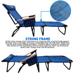 EasyGo Product FLIP Face Down Tanning Chaise Lounge Chair with Face & Arm Holes-4 Legs Support-Textilene Material-6 Position-Arm Head Rest Pillow-Beach or Home Use-PATENTS Pending, Blue