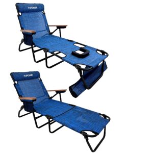 EasyGo Product FLIP Face Down Tanning Chaise Lounge Chair with Face & Arm Holes-4 Legs Support-Textilene Material-6 Position-Arm Head Rest Pillow-Beach or Home Use-PATENTS Pending, Blue