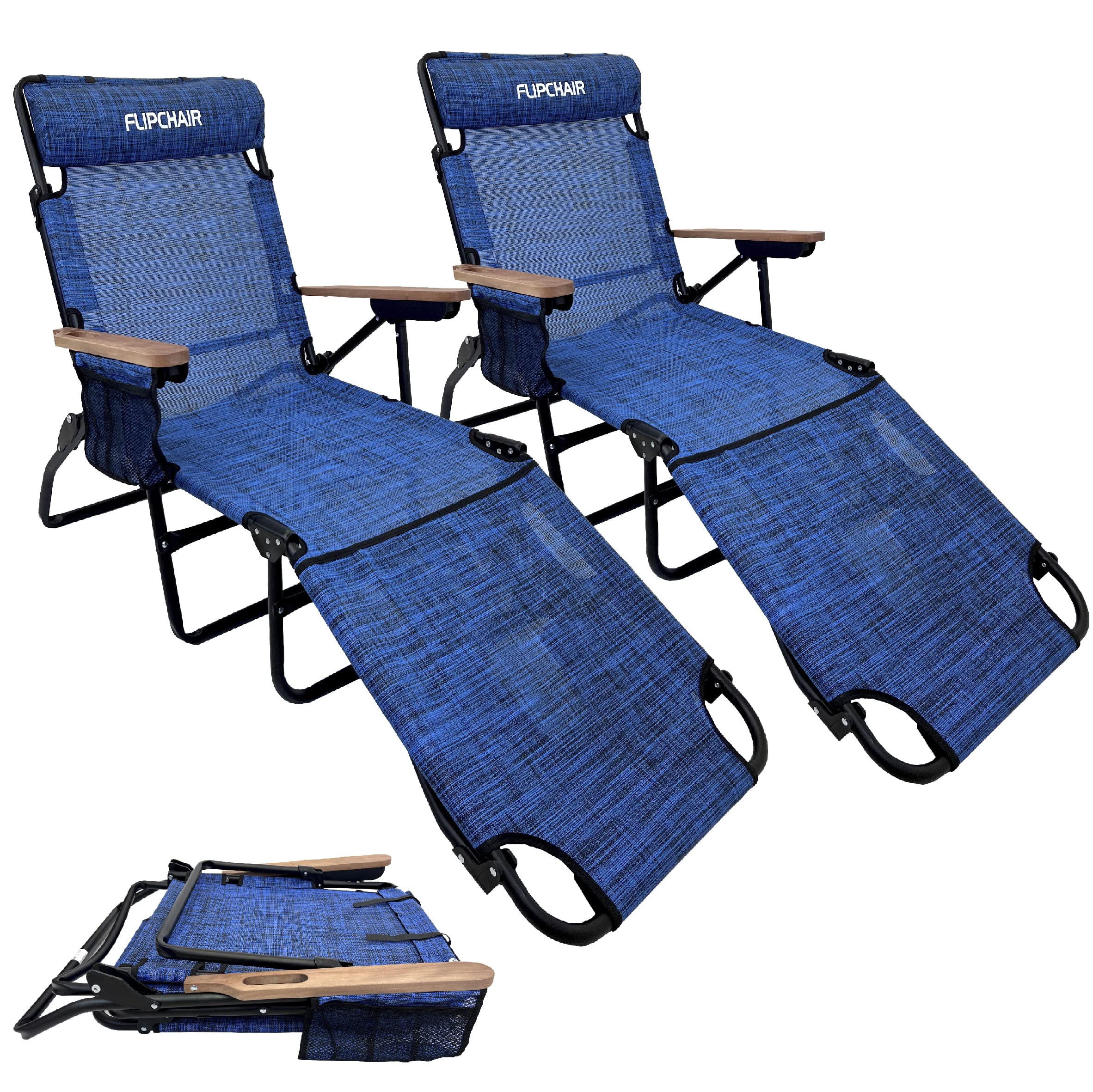 EasyGo Product FLIP Face Down Tanning Chaise Lounge Chair with Face & Arm Holes-4 Legs Support-Textilene Material-6 Position-Arm Head Rest Pillow-Beach or Home Use-PATENTS Pending, Blue