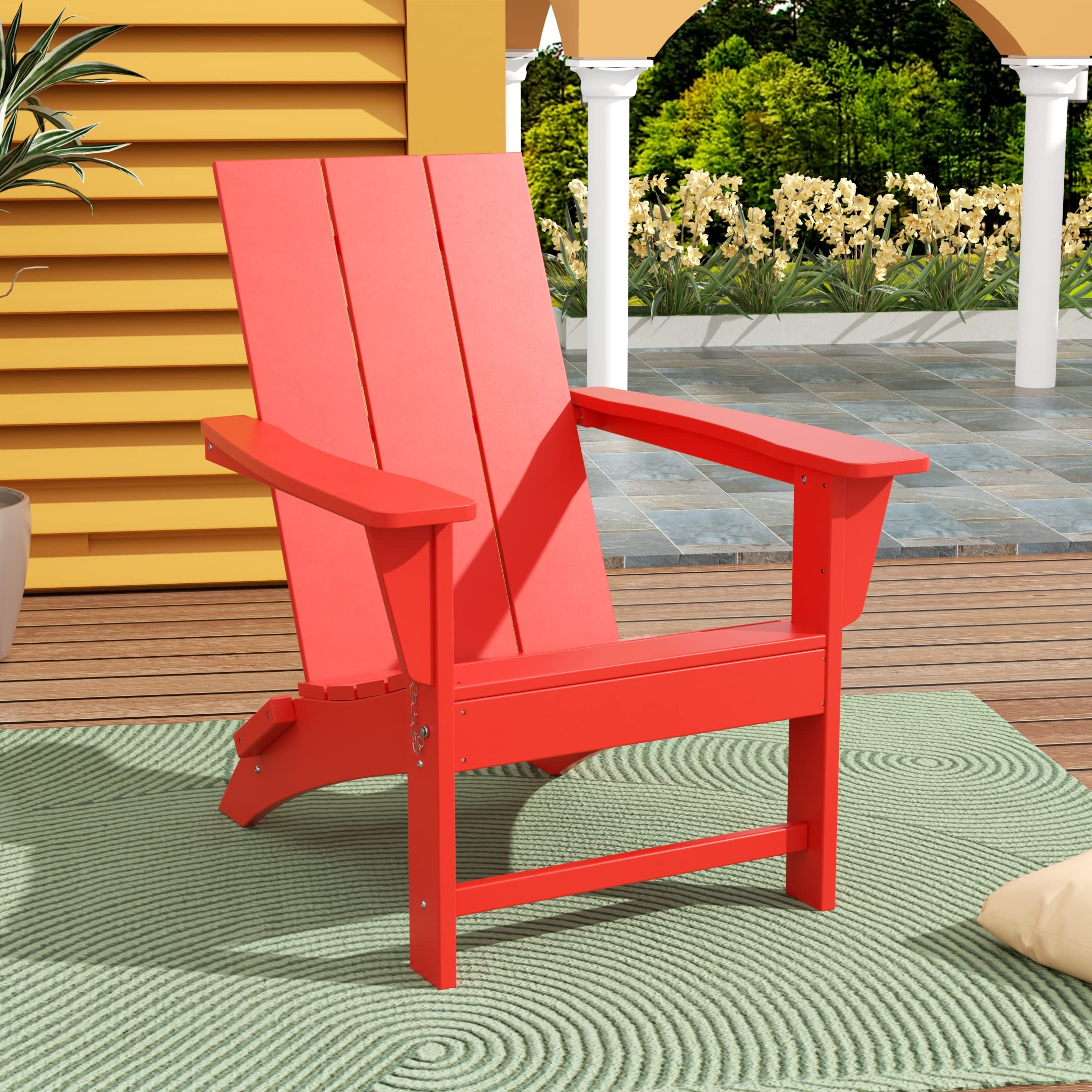 WestinTrends Ashore HDPE Outdoor Patio Poly Folding Adirondack Chair, Red