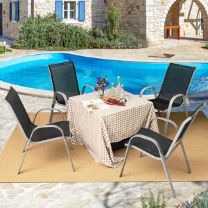 Tangkula 4 Pieces Patio Dining Chairs, Outdoor Stackable All Weather Heavy Duty Dining Chairs Set with Armrests, Support 330 LBS, for Poolside, Backyard, Garden, Deck, Front Porch (Black)