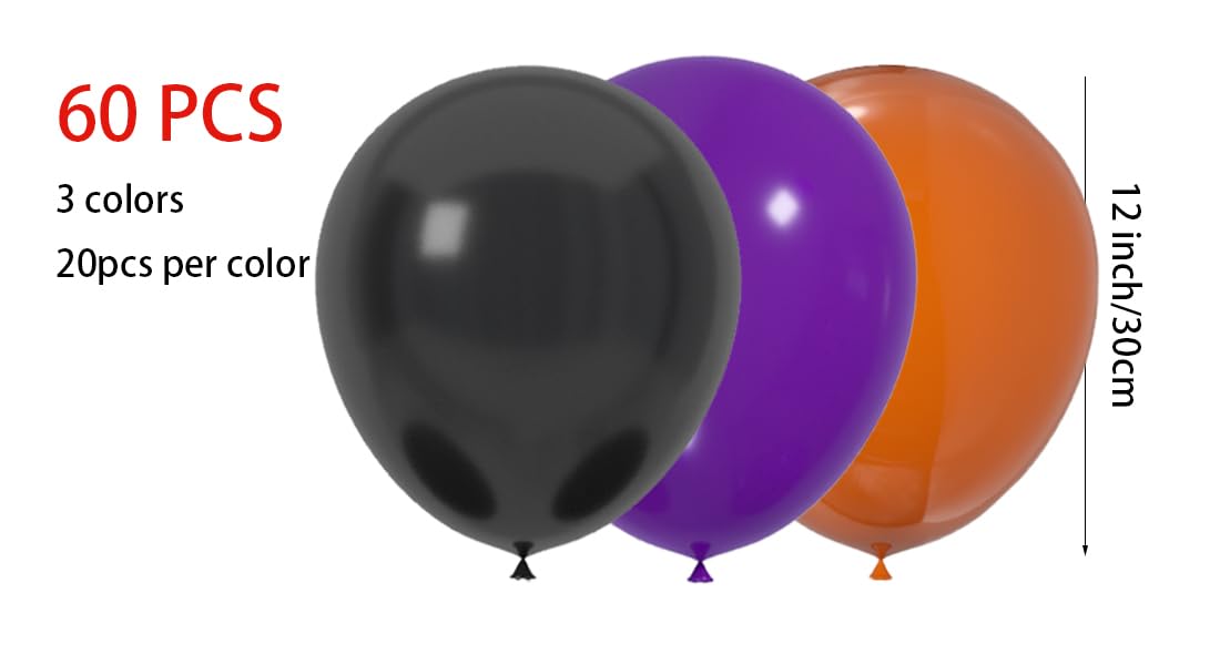 JODIDI 60 Pcs 12-Inch Latex Balloons in Black, Orange, and Purple - Perfect for Halloween, Graduation, Birthday, Baby Shower, and Party Decorations