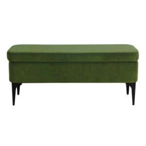 HomePop Upholstered Storage Bench with Metal Leg Home Décor|Bench with Storage for Living Room & Entryway - Green Velvet