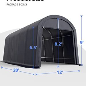 KING BIRD 12' x 20' Heavy Duty Round Style Carport for SUV, Full-Size Truck and Boat, Anti-Snow Car Canopy Outdoor Boat Shelter with Reinforced Ground Bars