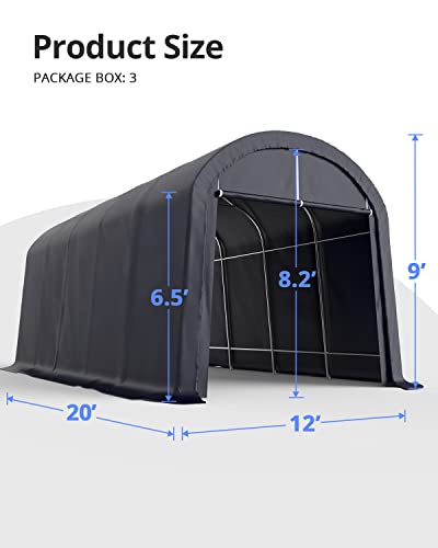 KING BIRD 12' x 20' Heavy Duty Round Style Carport for SUV, Full-Size Truck and Boat, Anti-Snow Car Canopy Outdoor Boat Shelter with Reinforced Ground Bars