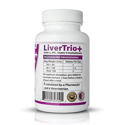 LiverTrio+ Comprehensive Liver Support Supplement for Large Dogs. Flavorful Chewable Tablets Combining Same, SPC, Silybin A+B, + Glutathione 30Ct (Large)