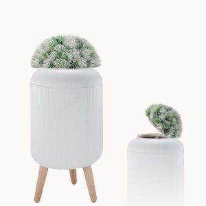 andwarmth bathroom trash can-small,unique decorative trash can with faux plant lid – aesthetic bathroom trash can with lid, cute plant trash bin for bedroom, office, kitchen, cool boho trash can