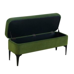 HomePop Upholstered Storage Bench with Metal Leg Home Décor|Bench with Storage for Living Room & Entryway - Green Velvet