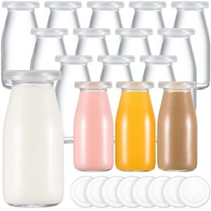 zubebe 12 pack 6.76 oz small glass milk bottle clear mini glass bottles with lids glass juice bottle reusable small milk jar vintage breakfast shake container for drinking water juice honey