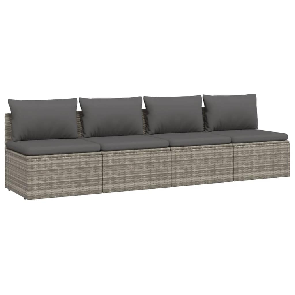 vidaXL Patio Furniture Set 4 Piece, Lounge Sofa Set for Porch Deck Garden, Outdoor Furniture Set with Cushions, Outdoor Sofa, Gray Poly Rattan